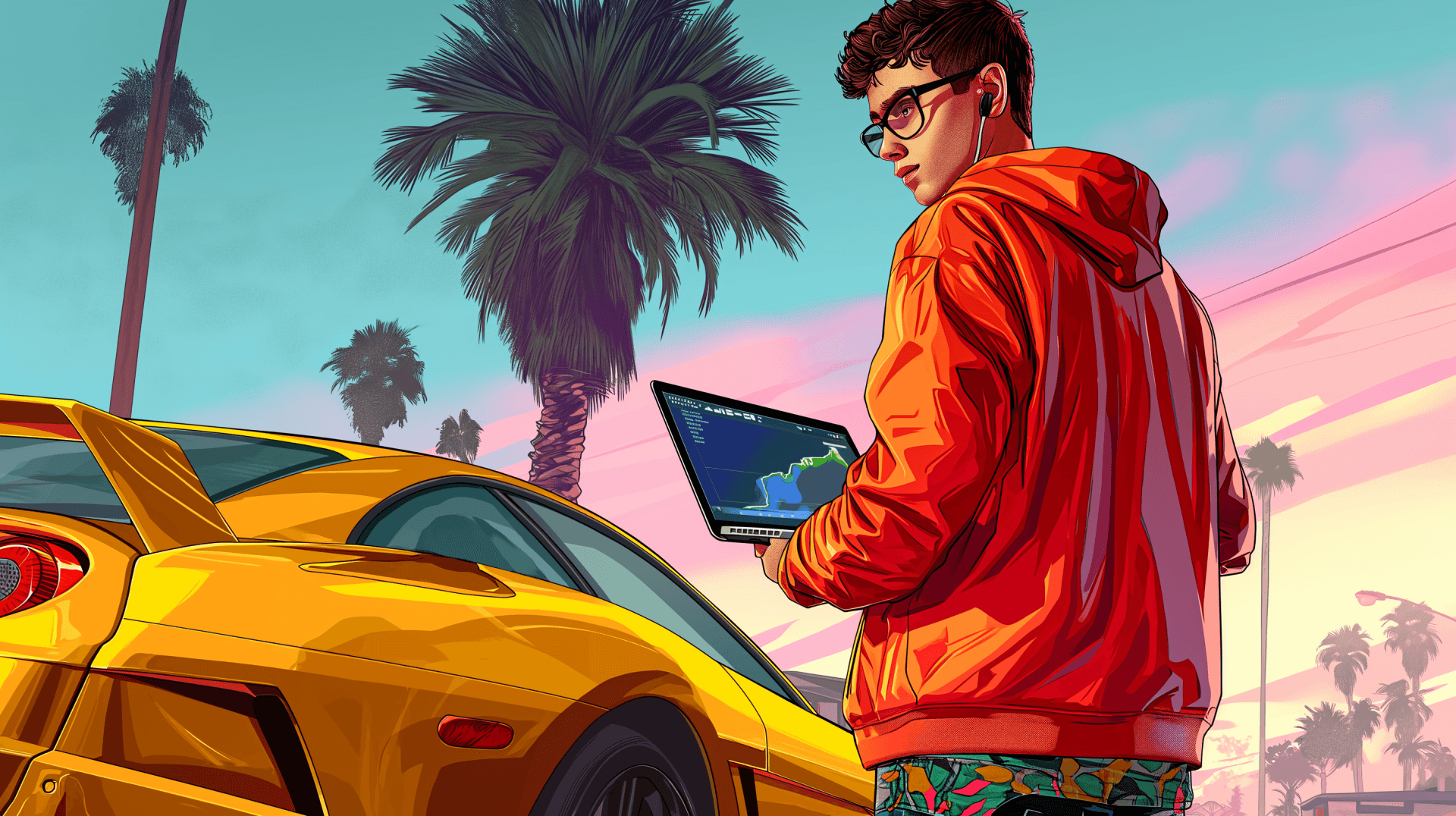 Rapaz de moletom ao lado de um carro esportivo